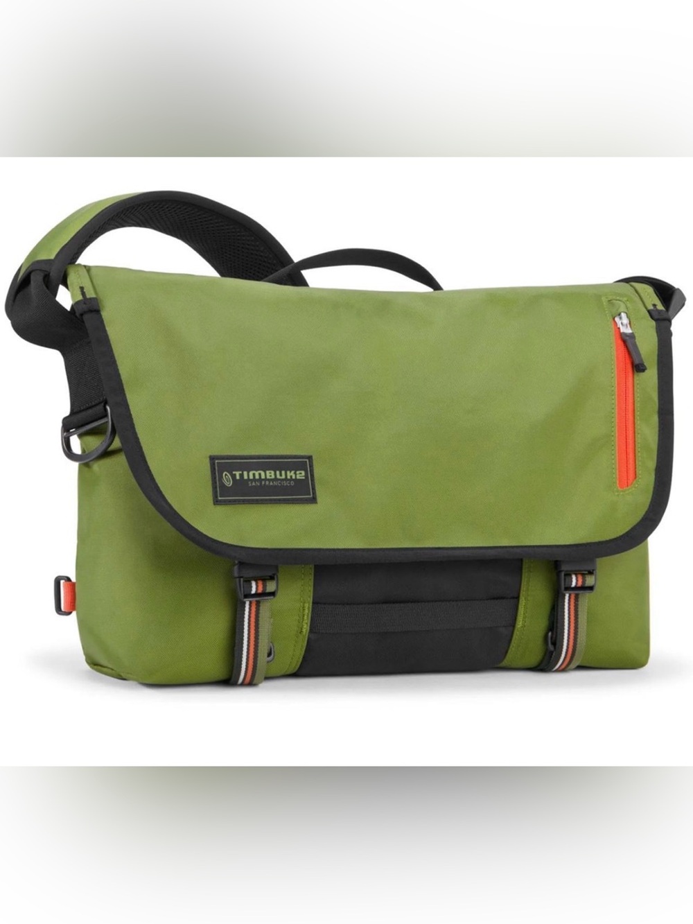 Timbuk2 Olive Green, Black & Orange Messenger Bag.
